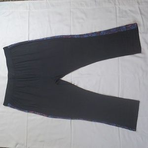 Retreat by Rhonda Shear Black Knit Lounge Pants with Tropical Stripe & Pockets